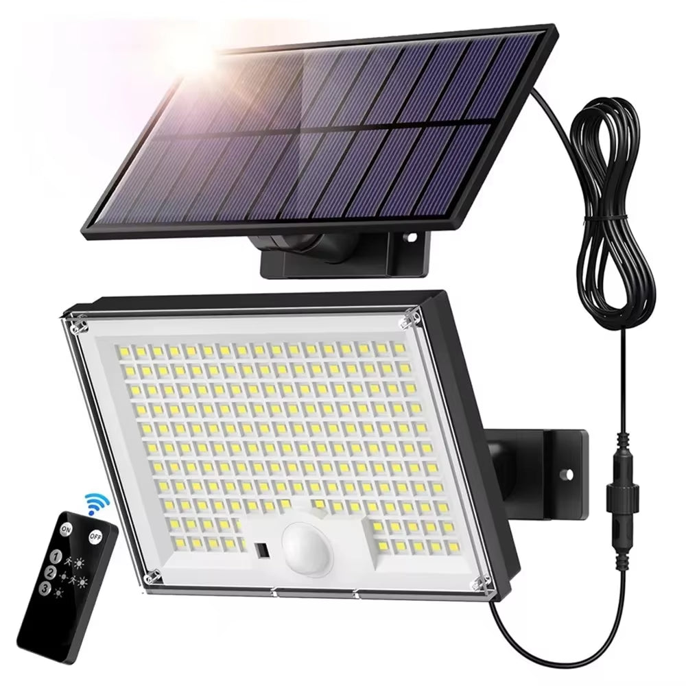 172LED Solar Light Outdoor Waterproof with Motion Sensor Floodlight Remote Control 3 Modes for Patio Garage Backyard