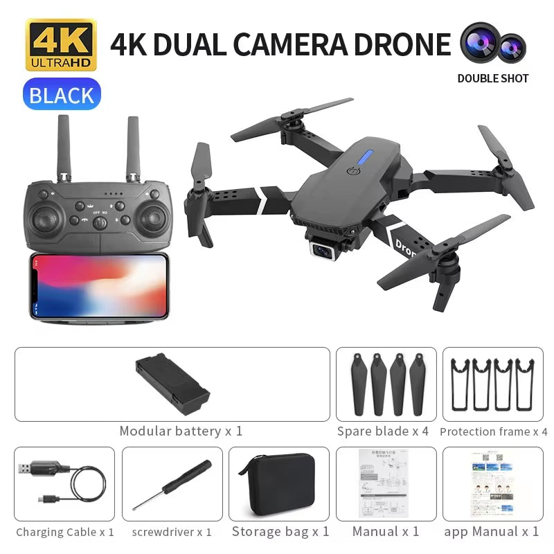 Professional Drone E88 4K Wide-Angle HD 1080P Camera Wifi FPV Height Hold Foldable RC Drone Quadrotor Helicopter Children'S Toys