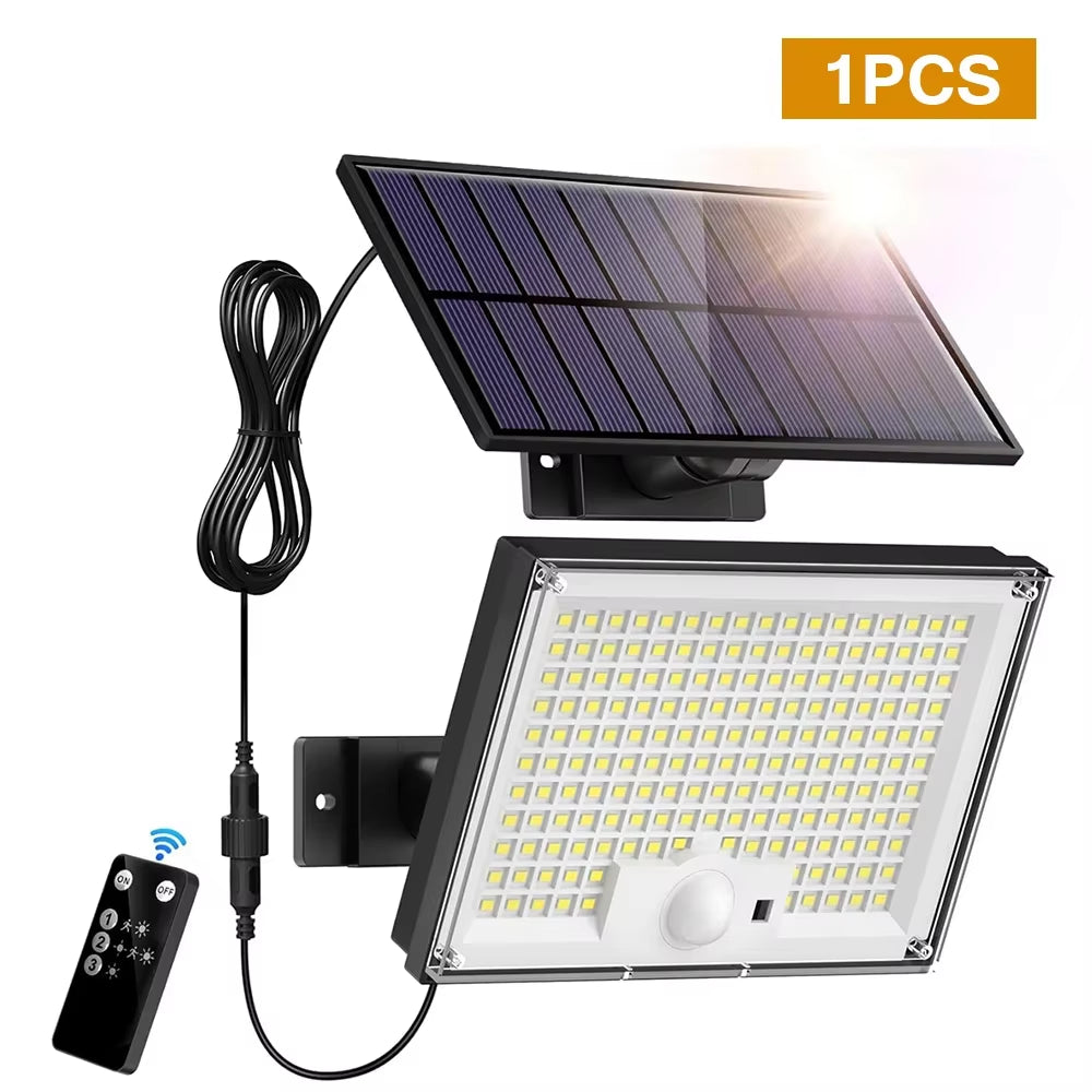 172LED Solar Light Outdoor Waterproof with Motion Sensor Floodlight Remote Control 3 Modes for Patio Garage Backyard